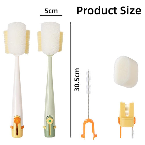 5 in 1 Bottle Cleaning Brush Set, Multifunctional Bottle Cleaning Brush Set, Water Bottle Cleaner Brush, Straw Cleaner Brush for Baby Bottles, 3 Replacement Sponge Brush Heads (White)