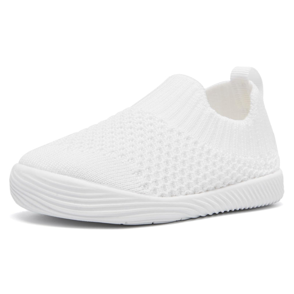 MORENDL Toddler Shoes Baby Walking Sock Shoes Non-Slip Breathable Boys & Girls Sneakers Infant Tennis Shoes White 9-12Months