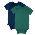 KYTE BABY Unisex Bodysuits, 2 - Pack Short Sleeve Baby Bodysuits, 97% Rayon Made from Bamboo, 3% Spandex (0-3 Months, Navy+Emerald)