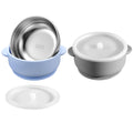 Dovesail 2 Pack Stainless Steel Baby Bowls with Removable Non-Slip Silicone Suction Shell and Lids, Anti Scald Food Container for Baby Food Feeding-Skyblue & Gray