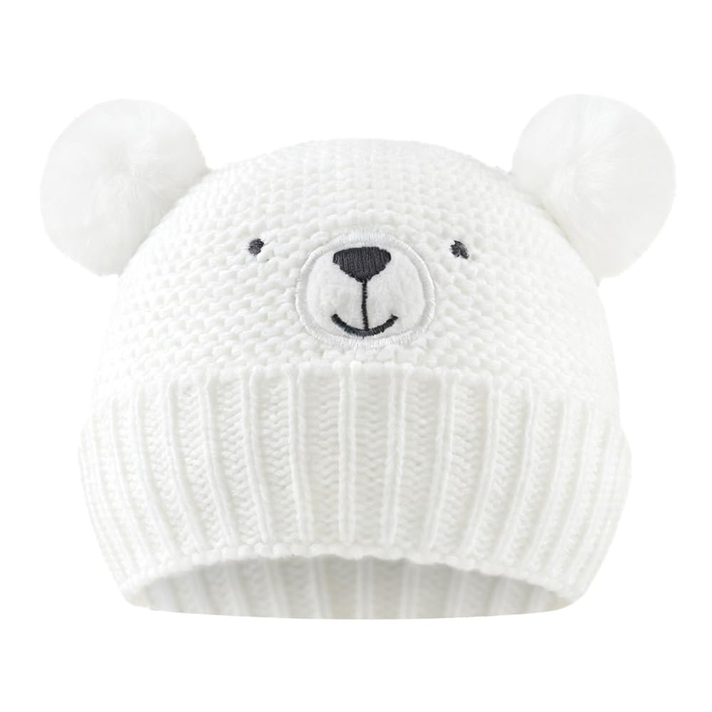 JANGANNSA Cute Bear Baby Beanie Pompom Baby Boy Hat Winter Knit Beanie Girl