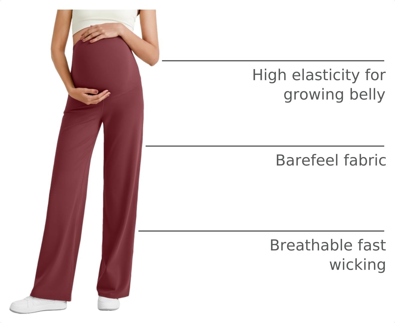 G4Free Maternity Dress Pants Athletic,Dark Burgundy,XXL,Regular