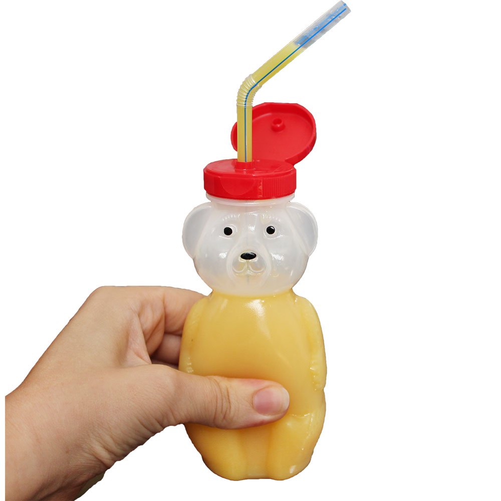 ARK Bear Bottle Kit to Teach Straw Drinking, Food-Grade Honey Bear Straw Cup with One-Way Valve, Sippy Cup Alternative