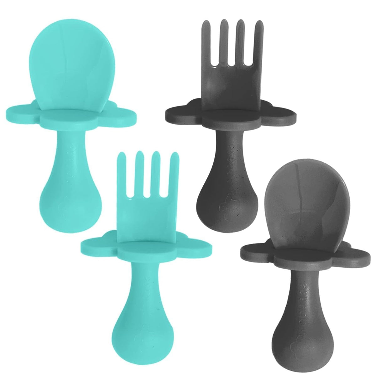 Grabease Baby Self Feeding Utensils Short Training Spoon Fork Plastic Set