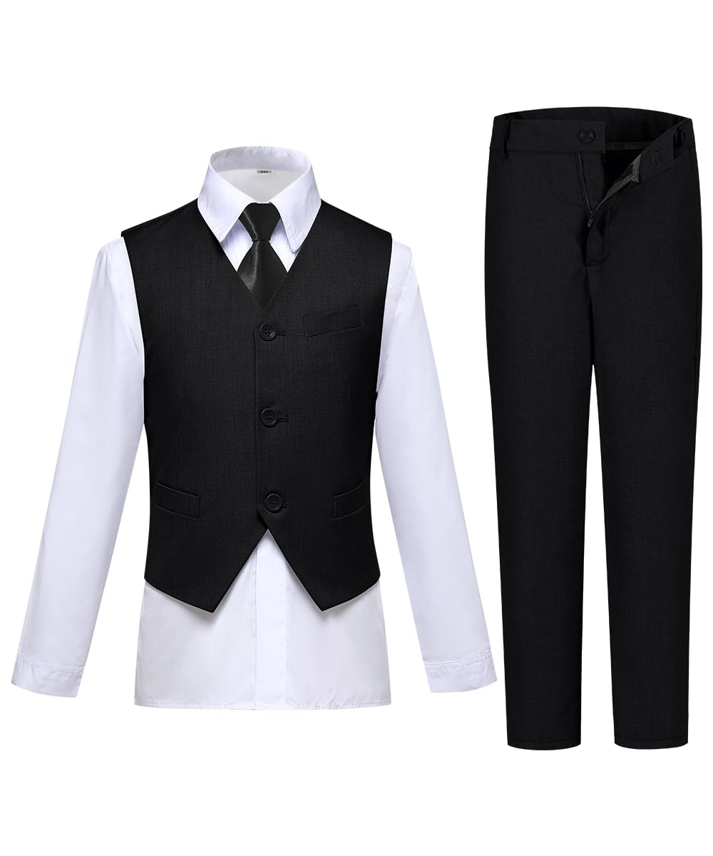 Toddler Suit for Boys 10 Formal Black Dress Vest and Pants Set for Wedding