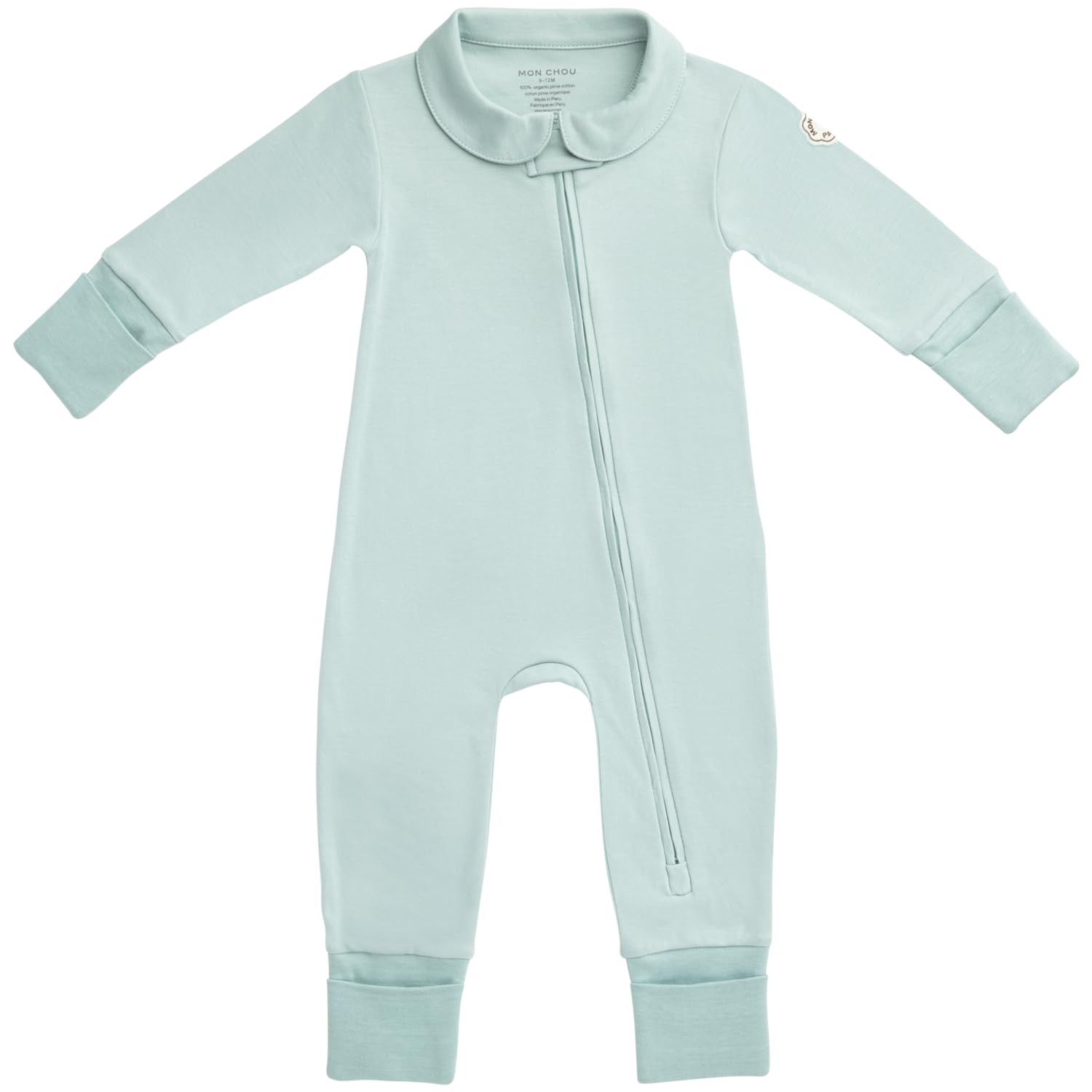 MON CHOU 100% Organic Pima Cotton Baby Pajamas – Snug Fit Long Sleeve Fold-Over Mittens & Convertible Footie with 2-Way Zipper for Boys & Girls, Sizes 0–18M (Meadow, 9-12 Months)
