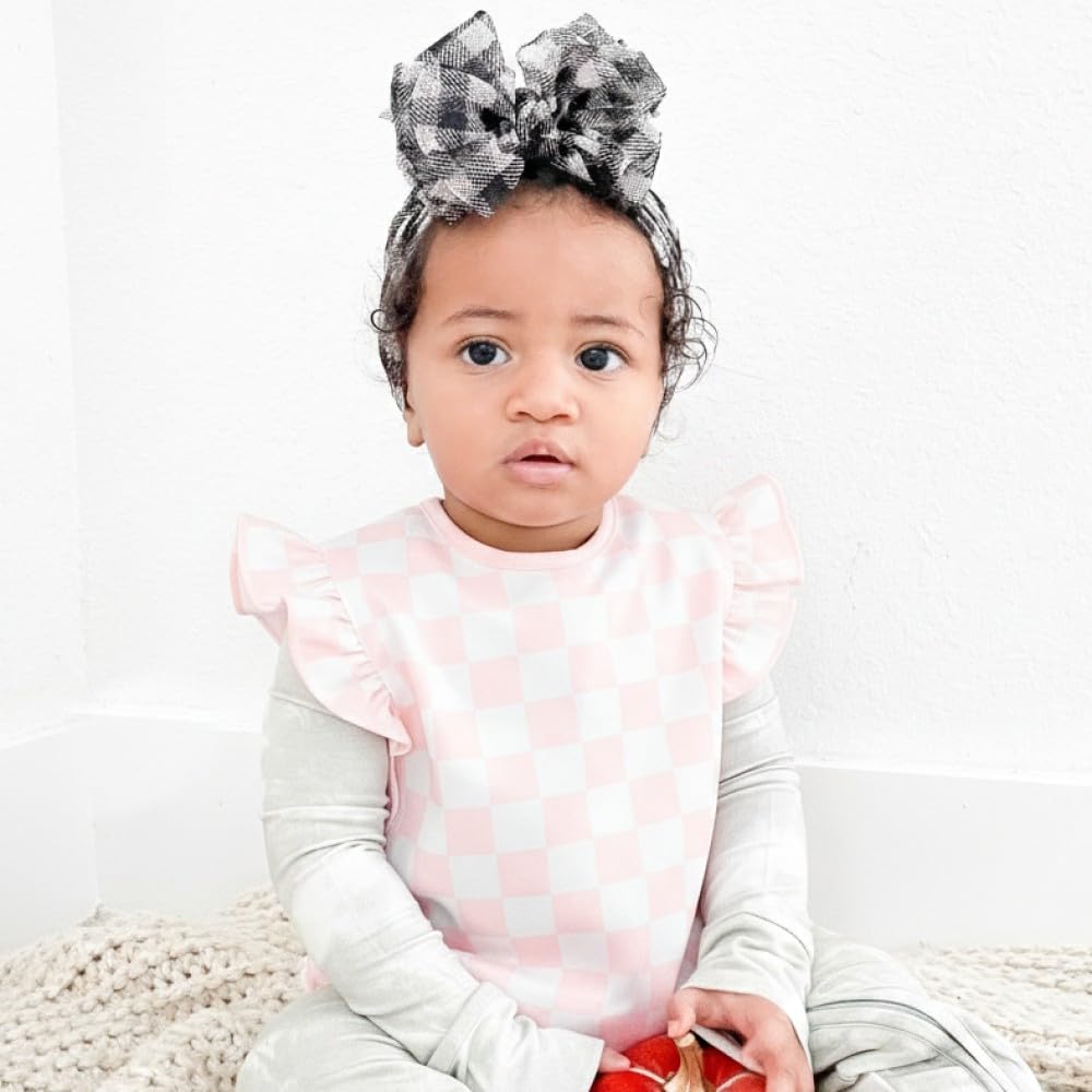 BapronBaby Pink Flutter Checkerboard Bapron - No Neck Tie Safer Bib for Baby & Toddler - Soft Waterproof Stain Resistant - Machine Washable - Sz Preschool 3-5yrs