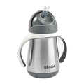 BEABA Stainless Steel Straw Sippy Cup, Insulated Toddler Cups Spill Proof with Removable Handles, Made with High Grade Stainless Steel, 8+ months, 8.5 oz, Charcoal