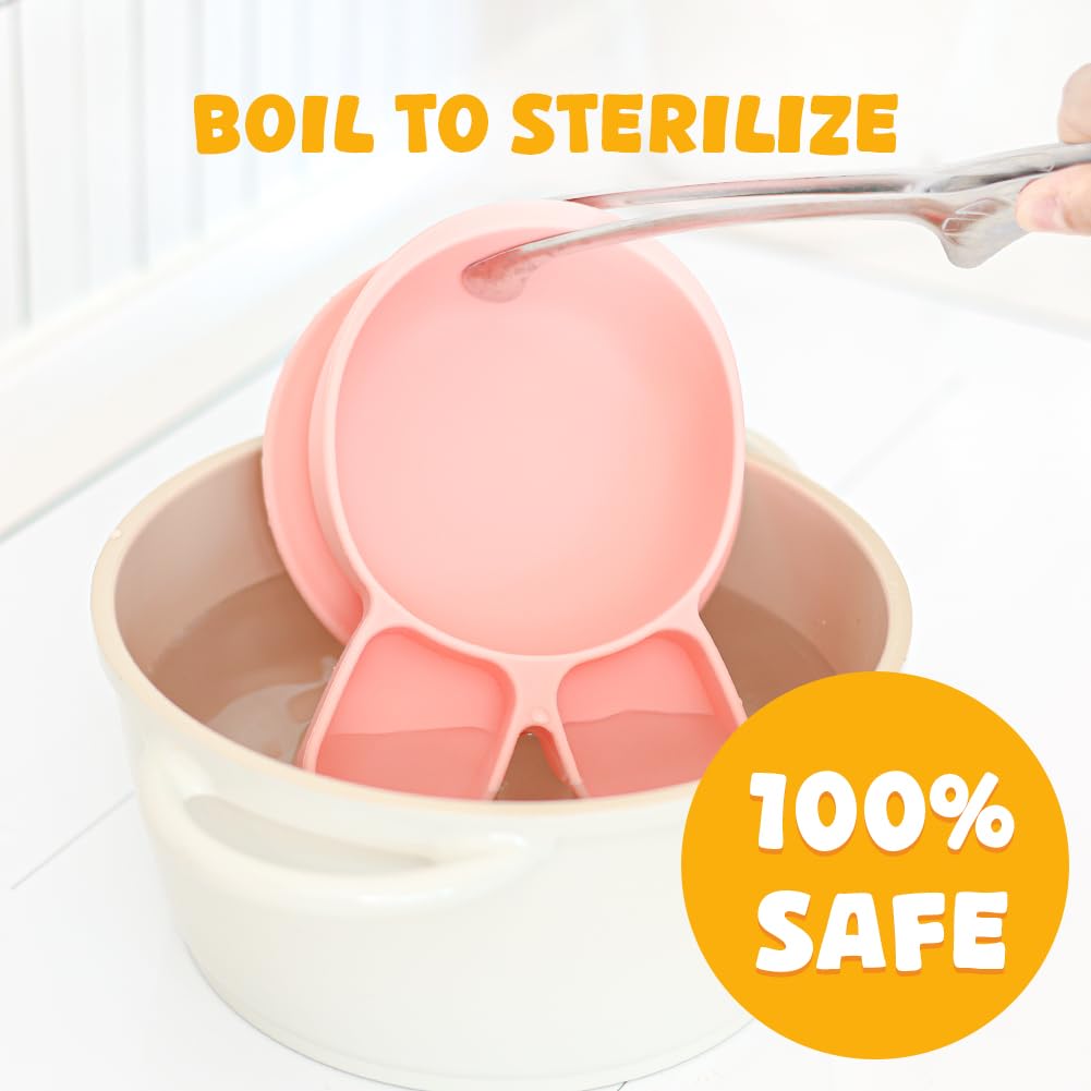 SILUNITY Baby Plates with Suction - Self-Feeding Tools for Baby - Made in Korea - Suction Plates Feeding Essentials - Ideal Baby Food Plates - Perfect Design for Toddlers (Bear Claw) (Gray)