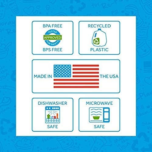 Re-Play 3x3 Divided Toddler Plates and Utensils Set - Toddler Forks and Spoons Set - Dishwasher and Microwave Safe - Made in USA - True Blue