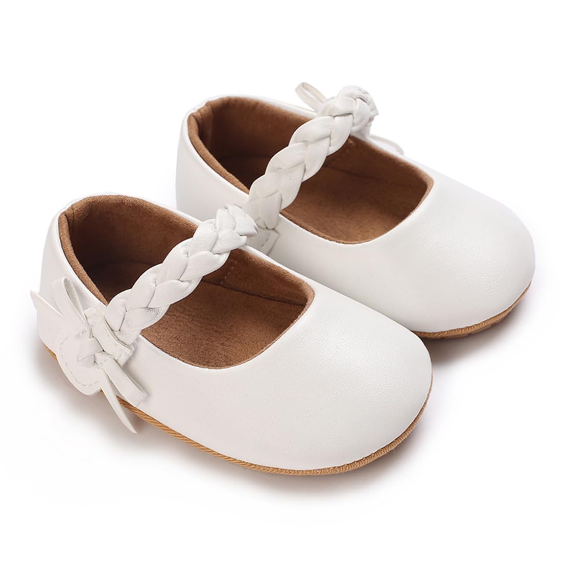 COSANKIM Baby Girls Mary Jane Flats Shoes Anti-Slip Rubber Sole Infant Toddler Princess Wedding Dress Shoes（12-18 Months Infant,06 White）