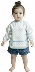 Plie Long Sleeve Waterproof Bib for Toddlers – Soft Feeding Smock for Baby Mealtime, Self-Feeding, Painting & Messy Play, BPA-Free, Easy Clean (6–24 Months) - Blue Heart