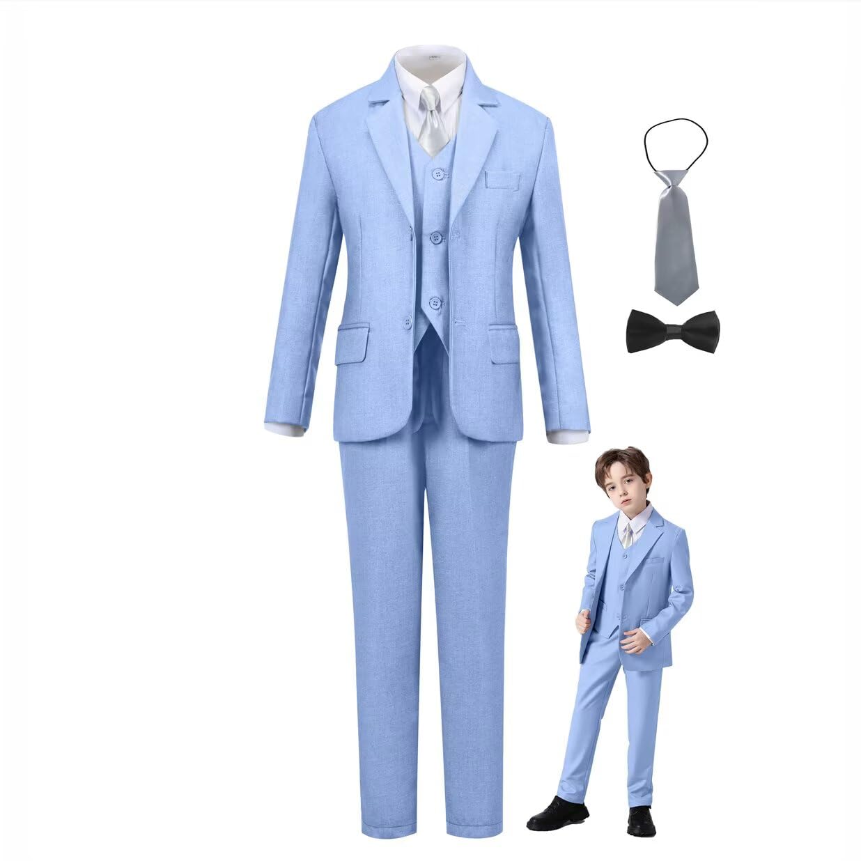 Boys Suit Slim 6 Piece Formal Kids Tux Suits Prom Boy Outfit Sky Blue 3
