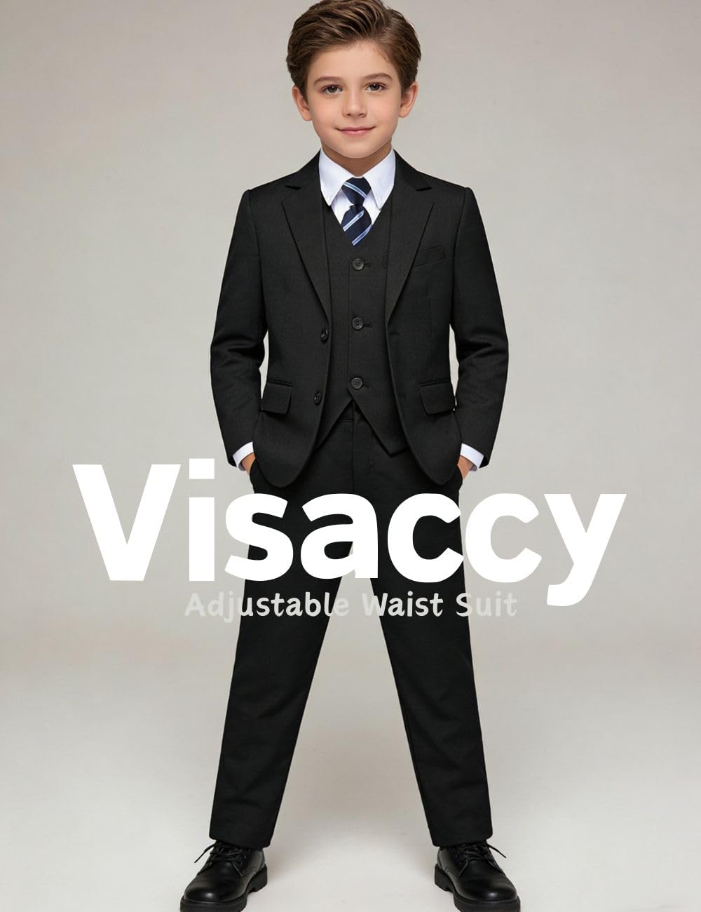 Suit for Boys Kids Suits Slim Fit Tuxedo Blazer Vest Pants Shirt and Tie Black Size 12