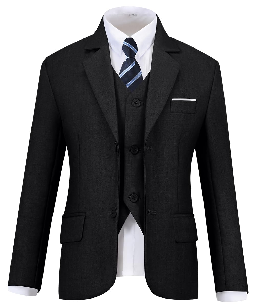Suit for Boys Slim Fit Kids Tuxedo Suits Blazer Vest Pant Set Black Size 16