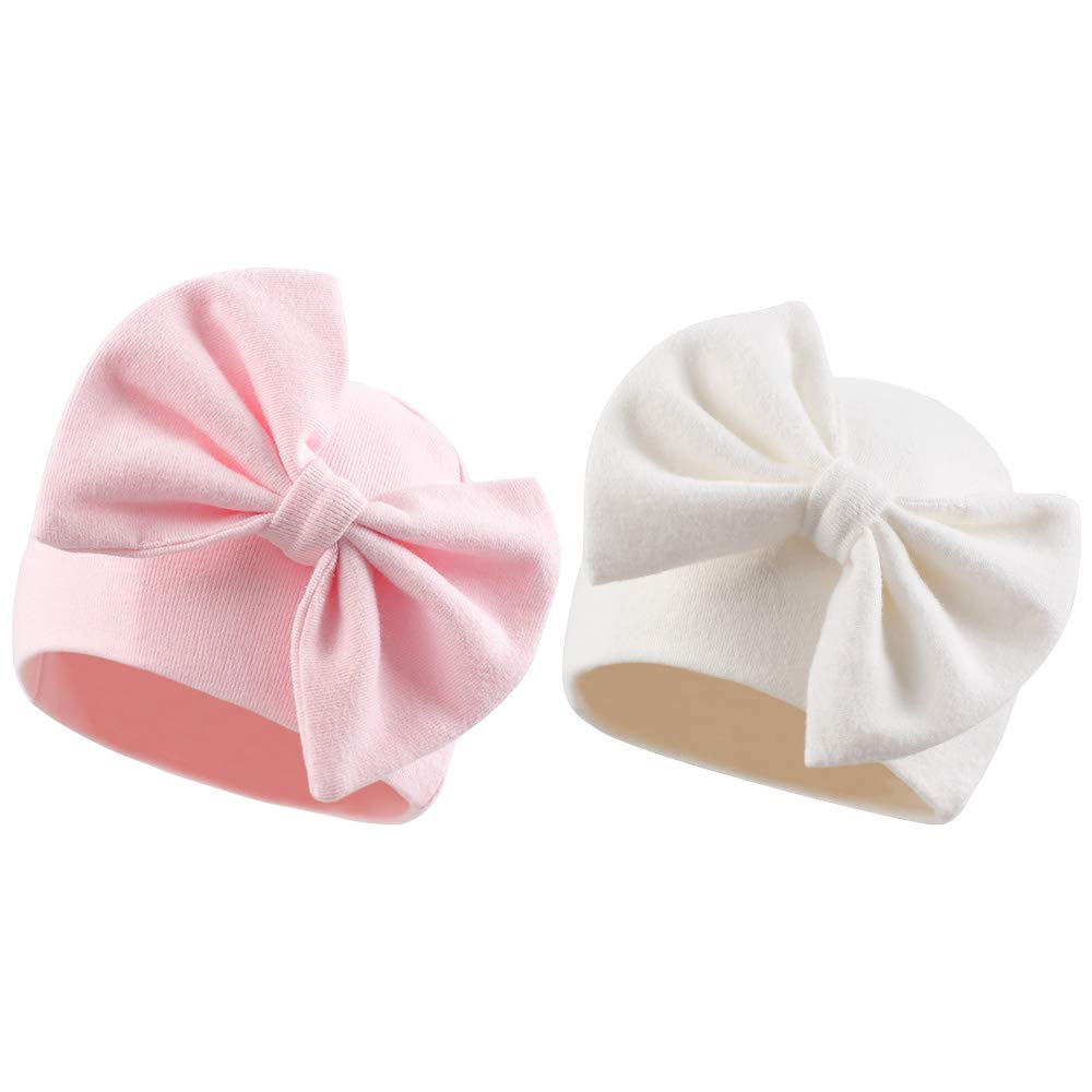 Bamery Newborn Baby Girl Hat Cotton Baby Bow Beanie Preemie Hats Spring Infant Hats for Girls 0-12 Months (US, Age, Preemie, 4PACK-B)
