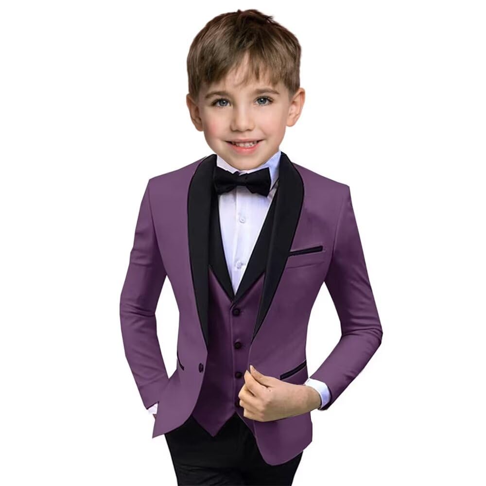 Boys Suit 3 Piece Ring Bearer Suit Kids Formal Jacket Vest Pants Suits Wedding Outfit for Party Prom Tuxedo-Light Blue-5
