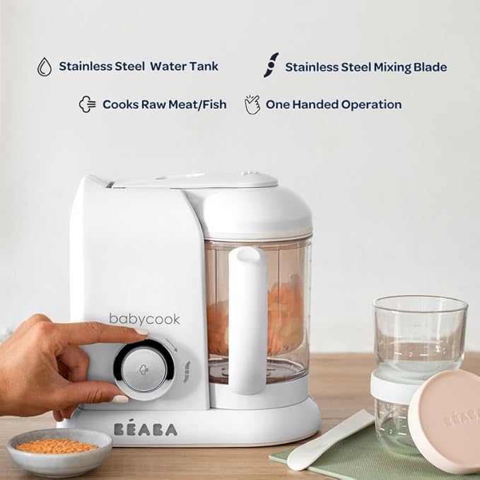 BEABA Babycook Solo 4 in 1 Baby Food Maker, Baby Food Processor Baby Food Steamer, Lrg Capacity 4.5 Cups 27 Servings in 20 Mins, Auto Steam Cooking, Puree Blender, Charcoal