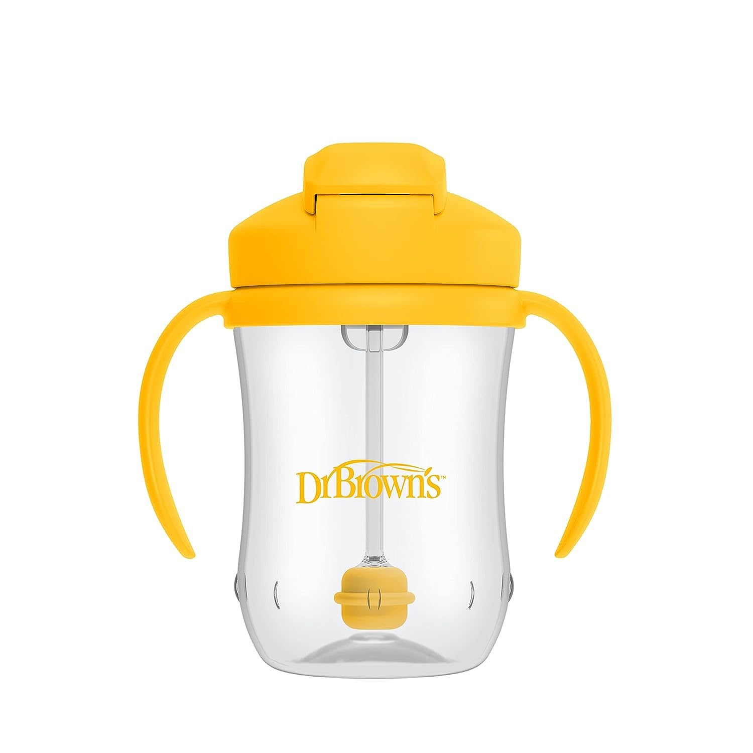 Dr. Brown's Milestones Baby's First Straw Cup, Training Cup with Weighted Straw, 9oz/270mL, Vintage Yellow, BPA Free, 6m+