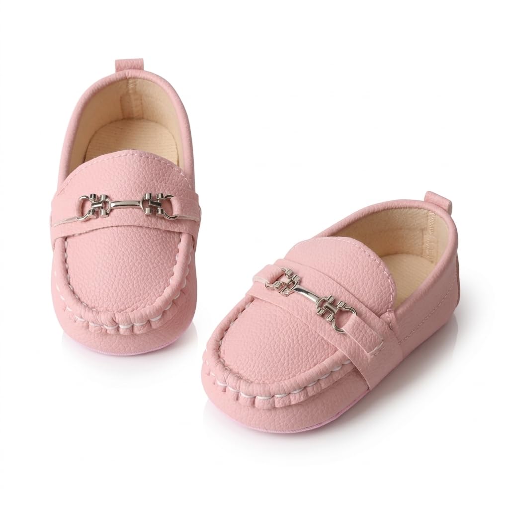 LONSOEN Baby Boys Girls Loafers Slip-On Dress Shoes, Pink 0-6Months
