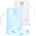 MOMUSE Dual-Lid Squeeze Pouch Holder for Food Pouches & Drink Boxes, Baby Pouch Holder with Larger Capacity, Versatile Design for Self-Feeding, Anti-Squeeze Pouch Holder No Spill No Mess, Pink & Blue