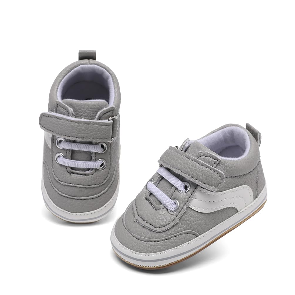 Clowora Baby Boys Girls Shoes Non-Slip Rubber Sole Sneakers Infant First Walking Toddler Crib Shoes Newborn Loafers Flats. (0611/Grey,6-12 Months)