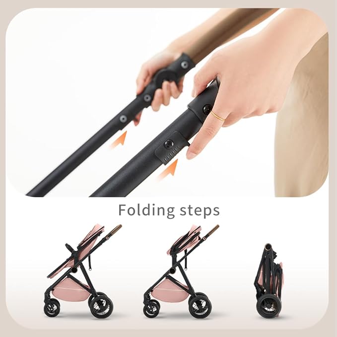 2 in 1 Baby Stroller, High Landscape Infant Stroller Pram Foldable Pushchair with Adjustable Canopy, Storage Basket,5-Point Harness,Mom Bags (Pink)