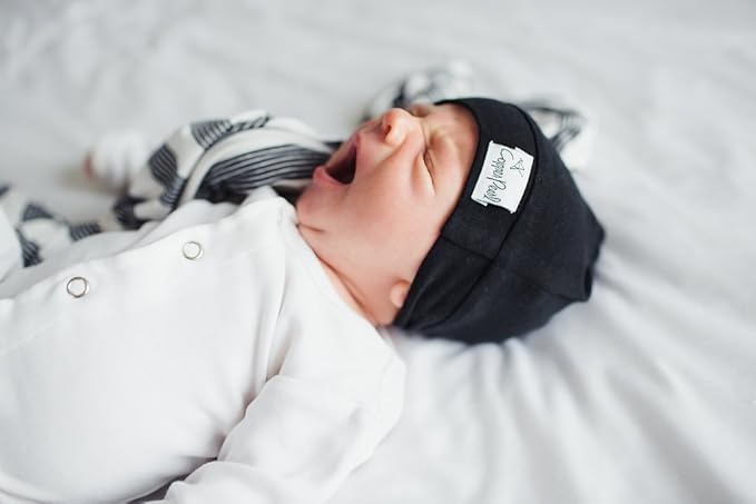 Copper Pearl Baby Beanie Hat Top Knot Stretchy Soft Midnight