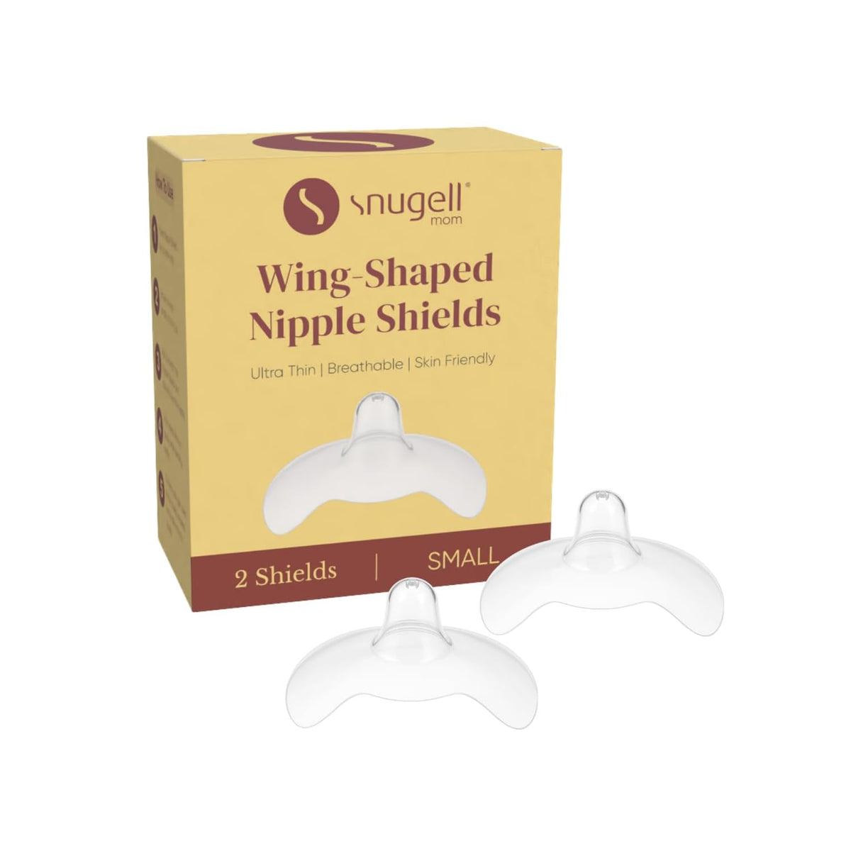 Snugell Wing-Shaped Nipple Shields for Breastfeeding, Medium 20mm - Ultra-Thin Food-Grade Silicone Nursing Shields, 2-Pack with Case - for Flat, Inverted or Sore Nipples - Newborn Latch Support