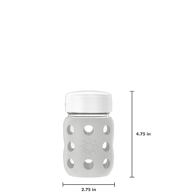Lifefactory 8-Ounce Wide Neck Glass Baby Bottle with Protective Silicone Sleeve and Flat Cap, Stone Gray (LG2231WCG4)