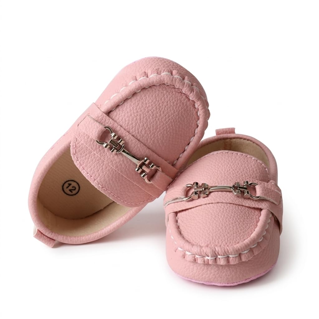 LONSOEN Baby Boys Girls Loafers Slip-On Dress Shoes, Pink 12-18Months