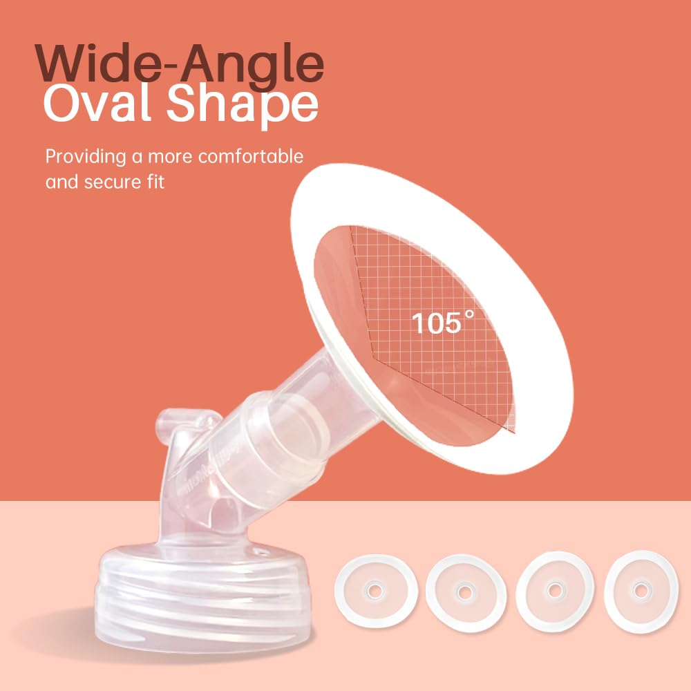 PumpMom-us 17mm Oval Flanges with Soft Rim Compatible with Spectra S2 S1 9 Plus Breastpumps Accessories, Replacement Breast Shield and Duckbill Valves for Spectra Pump Parts and Flange