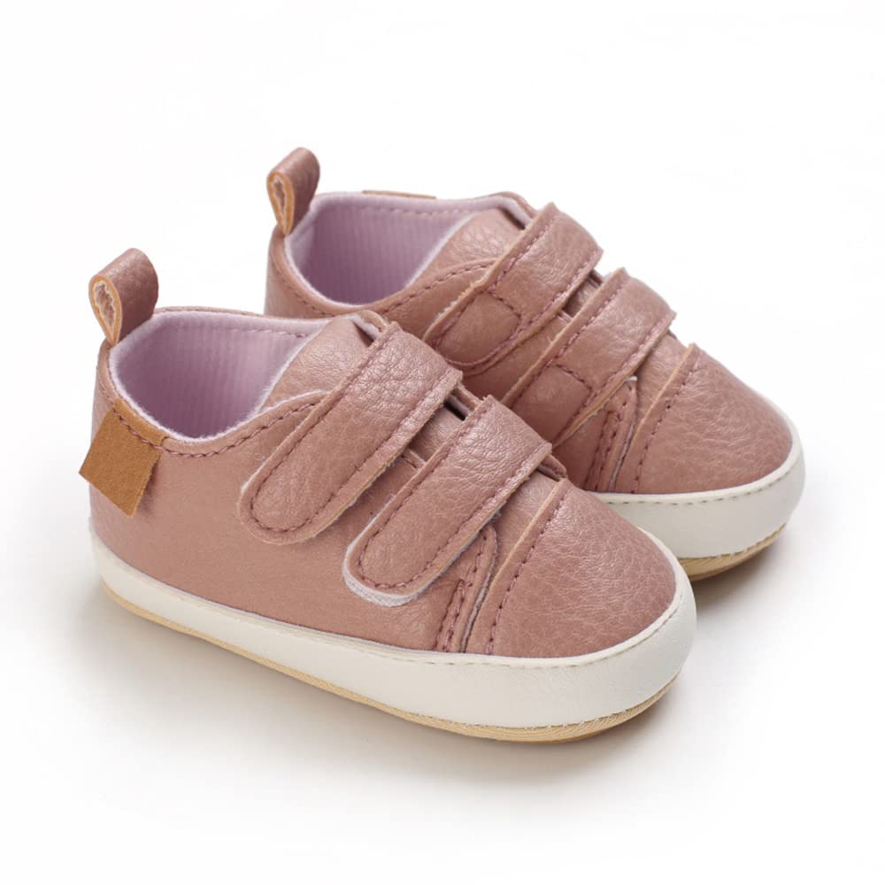 Clowora Baby Boys Girls Shoes Non-Slip Rubber Sole Sneakers Infant First Walking Toddler Crib Shoes Newborn Loafers Flats. (06/Pink,6-12 Months)