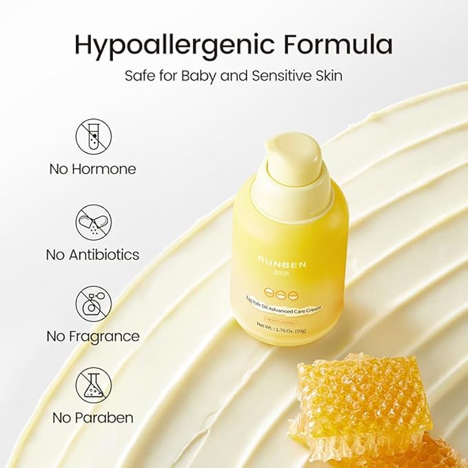 RUNBEN Nourishing Baby Face Cream with Egg Yolk Oil, 48H Deep Moisturizing, Advanced Repair Barrier Cream, Relieves Kids Dry & Sensitive Skin, Non-Toxic & Fragrance-Free, 1.76 oz