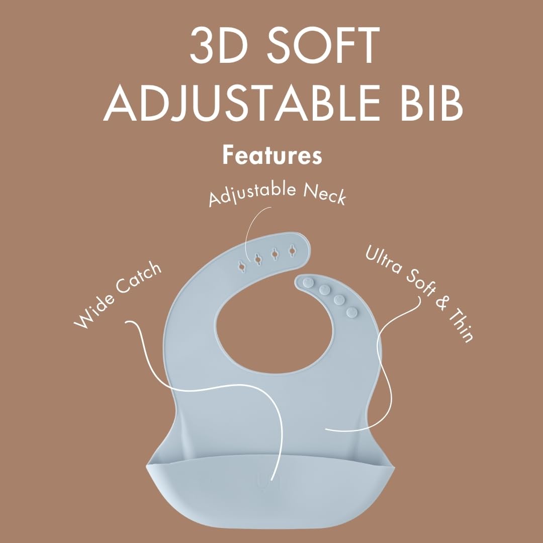 TOTS GROUND Stainless Steel Toddler Feeding Set 4 Pieces – Suction Plate, Silicone Bib, Spoon & Fork – Divided Plates for Baby Led Weaning, BPA-Free, Removable Shell (Baby Blue)