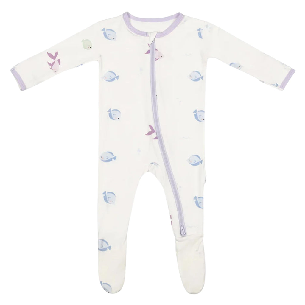 Bamboo Little Soft Baby Footie Pajamas, Baby Clothes, Newborn Sleepers, 95% Viscose and 5% Spandex, Fish, 6-9 Months