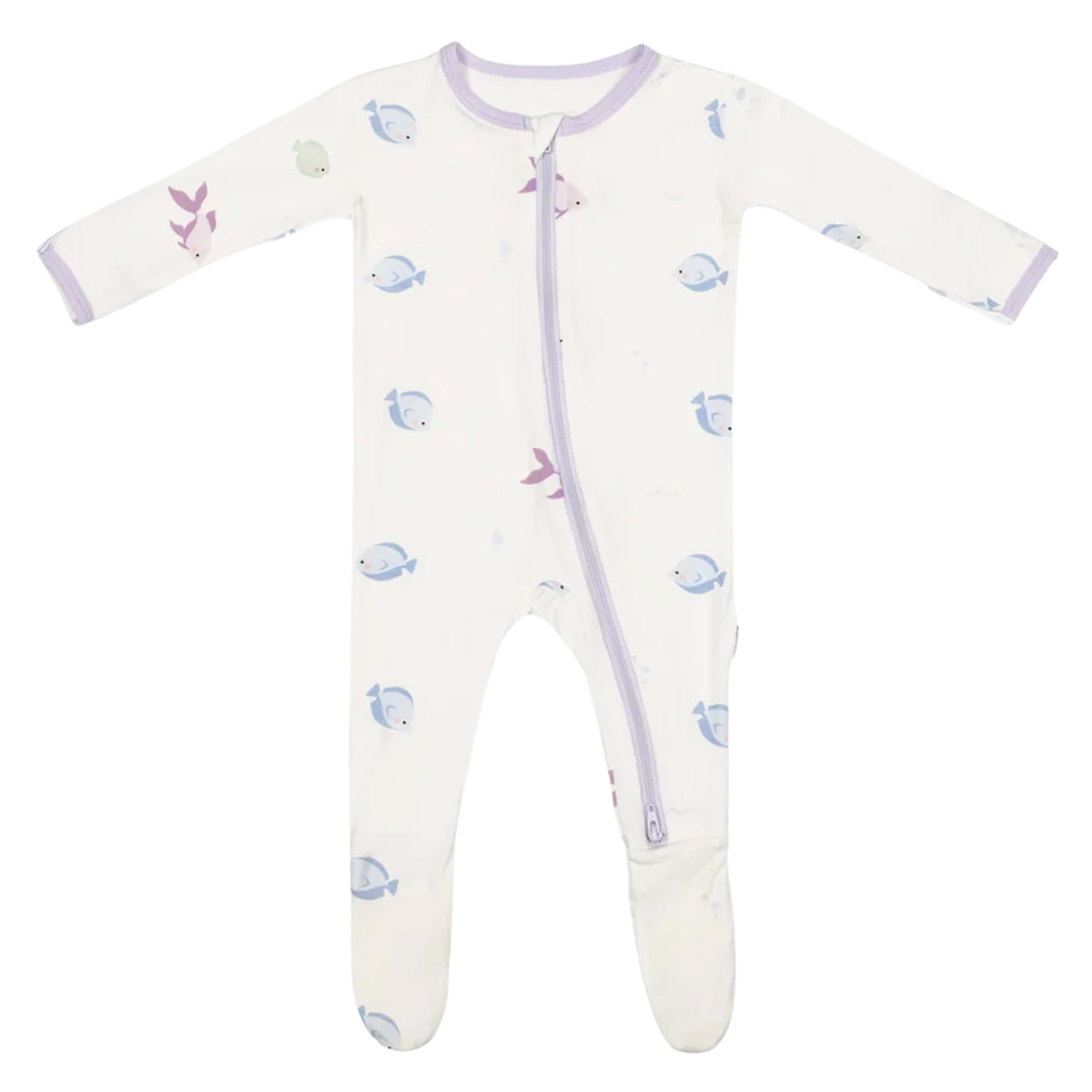 Bamboo Little Soft Baby Footie Pajamas, Baby Clothes, Newborn Sleepers, 95% Viscose and 5% Spandex, Fish, 6-9 Months