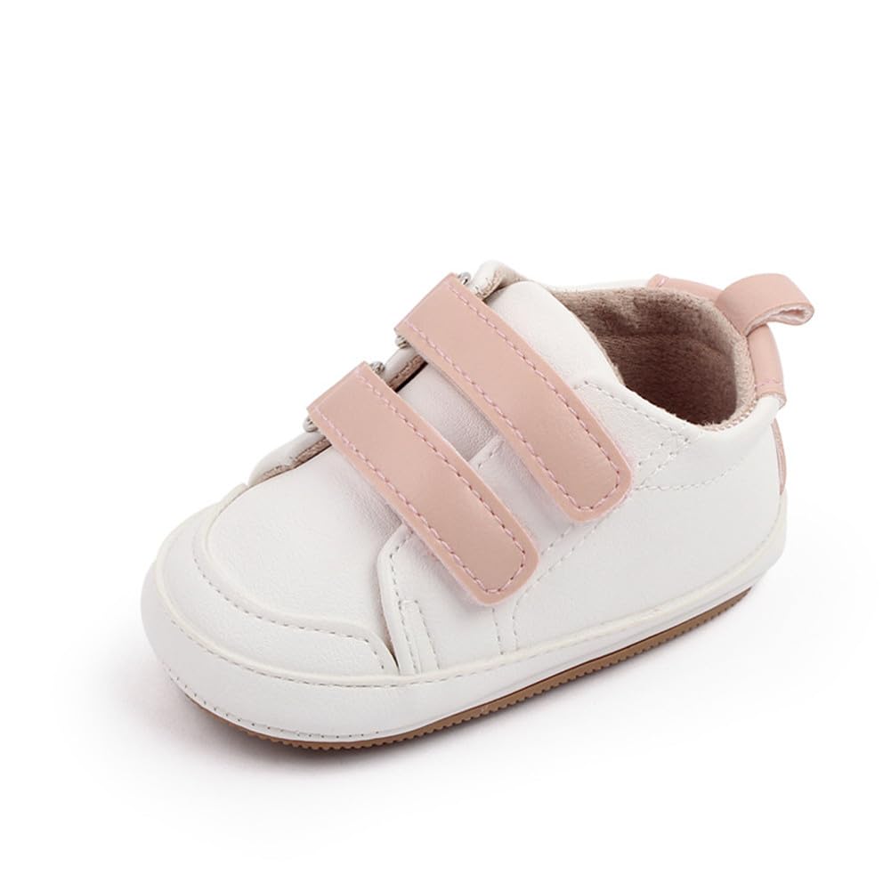 LONSOEN Baby Boys Girls First Walking Shoes Infant Outdoor Sneakers,BAY243 White/Pink 12-18 Months