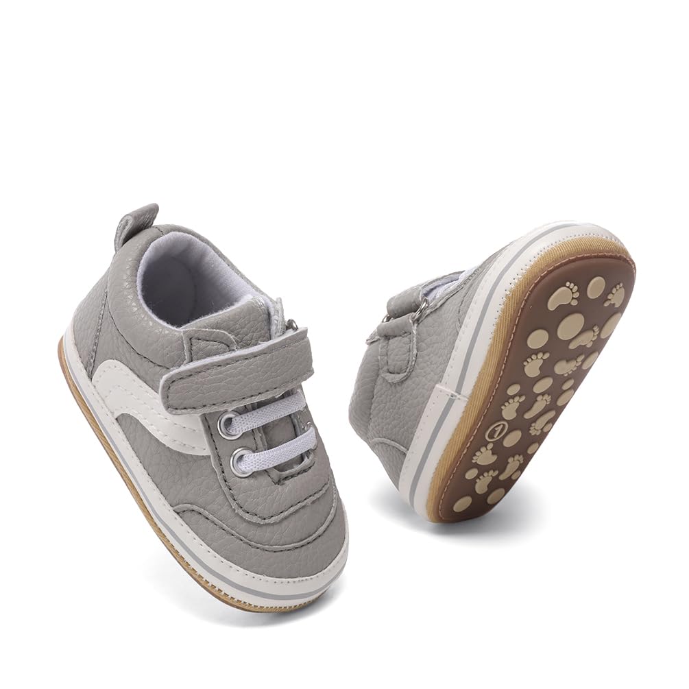 Clowora Baby Boys Girls Shoes Non-Slip Rubber Sole Sneakers Infant First Walking Toddler Crib Shoes Newborn Loafers Flats. (0611/Grey,6-12 Months)