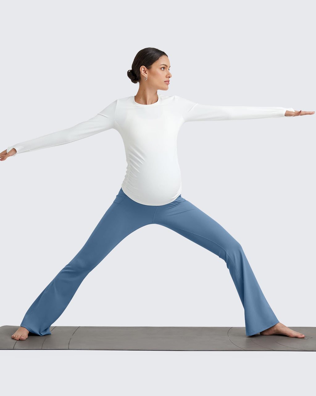 G4Free Maternity Dress Pants Yoga Flare Leggings for Work,Blue Gray,M,Tall