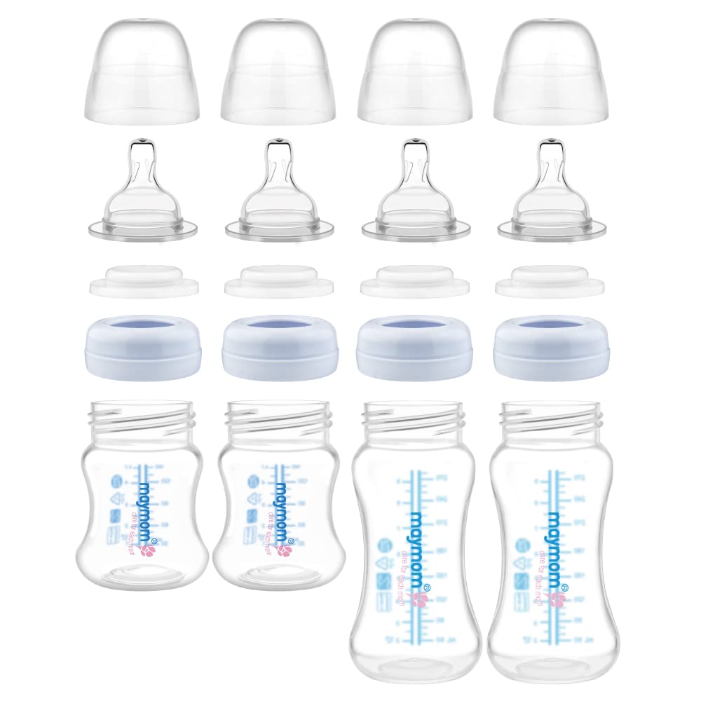 Maymom Wide-Mouth Milk Storage Collection Bottle with Dome Cap, Bottle Top, SureSeal Disk; Compatiable with Spectra S1 S2 Bottles; Compatible with Lansinoh Nipple (4.7oz/140mL, 2pc & 9oz/280mL, 2pc)