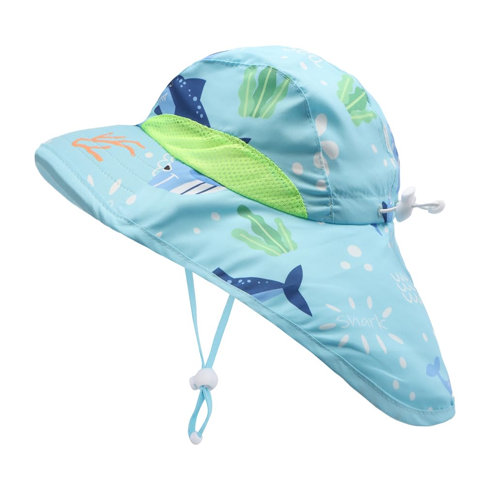 Toddler Baby Boys Swimsuit Rashguard One Piece Zipper Bathing Suit with Sun Hat Infant Swimwear Sunsuit UPF 50+（Sea Shark，6-9 Months）