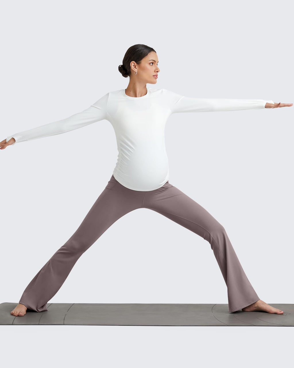 G4Free Pregnancy Pants Maternity Flare Leggings for Yoga,Taupe,L,Petite