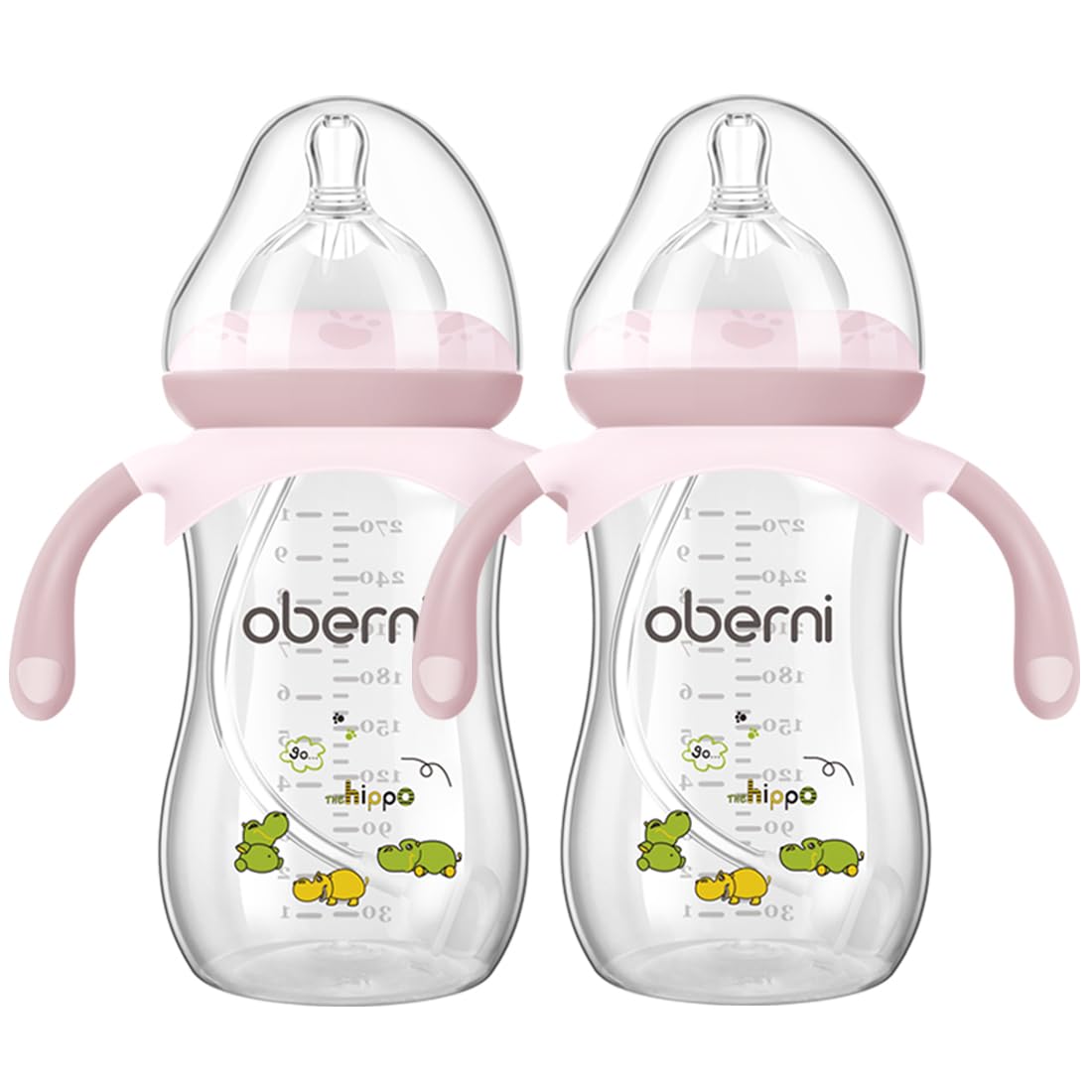 Oberni Baby Bottles, Weighted Straw Toddler Milk Bottles with Non-Slip Handle, Size + Variable Fast Flow, 12+ Months, BPA-Free, Blue/2Pack/9oz