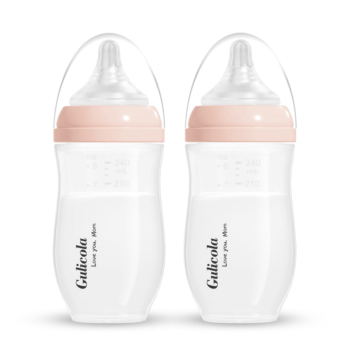 Gulicola PP (NOT Glass) Baby Breastfeeding Bottles, Medium Flow Nipples (M), 3 Months +, Wide Neck, White, 8 oz - 4 Pack