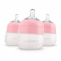 Nanobebe Flexy Silicone Baby Bottle, Anti-Colic, Natural Feel, Non-Collapsing Nipple, Non-Tip Stable Base, Easy to Clean 3-Pack, Pink, 5 oz
