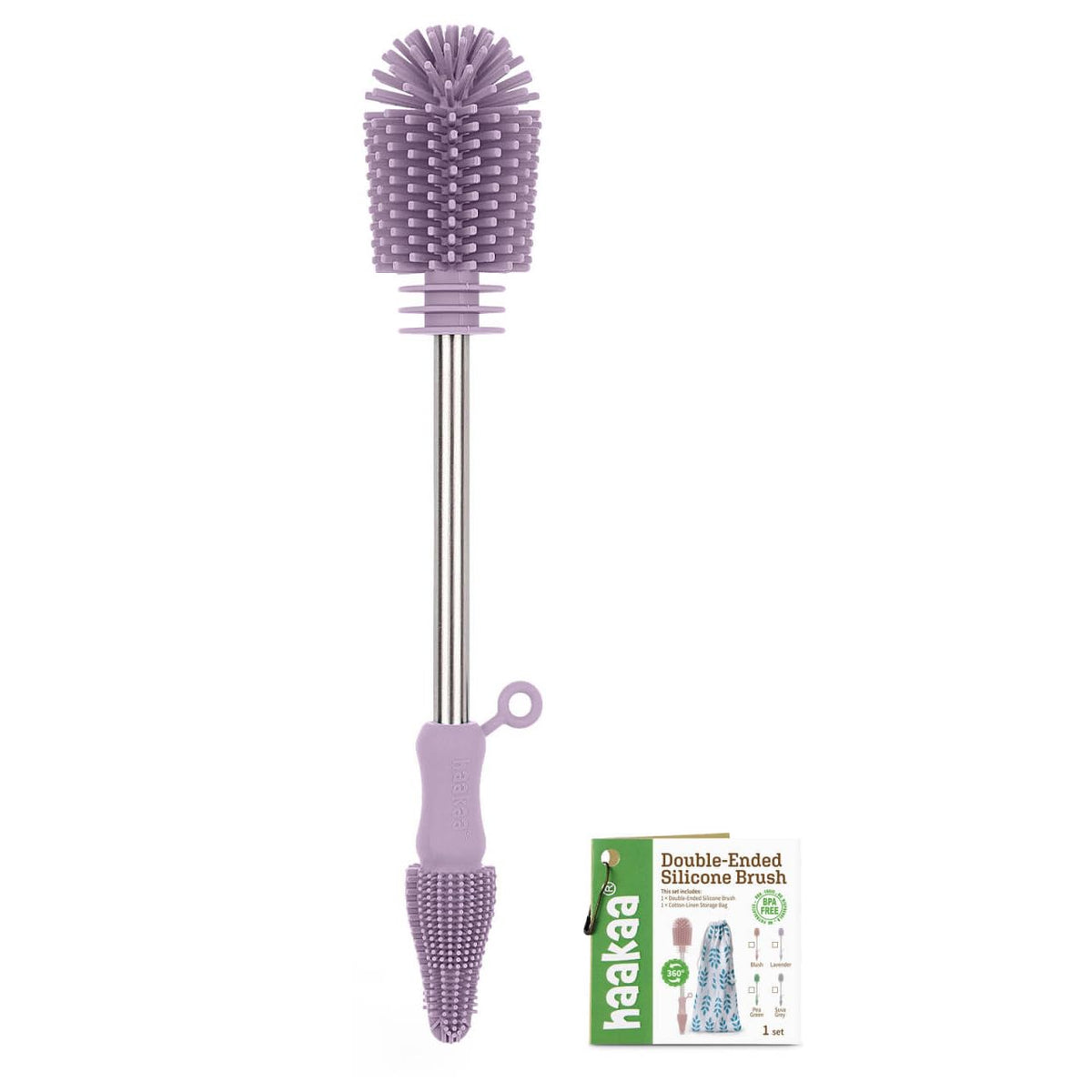 haakaa Silicone Cleaning Brush Kit - SUVA Grey - Bottle Brush for Breast Pumps, Breast Milk Collector, Baby Bottles, Nipples, Breastmilk Storage Bags