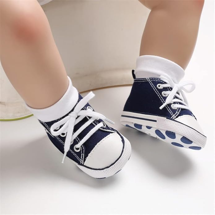 Meckior Baby Girls Boys Canvas Sneakers Soft Sole High-Top Ankle Infant First Walkers Crib Shoes