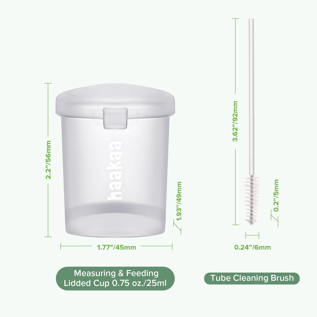 haakaa Silicone Measuring & Feeding Lidded Cup(pre-sterilised)-25ml-2pcs, 3-in-1 Colostrum Collection Cup for Collect, Store & Feed, Premium Silicone Maded, with Tube Cleaning Brush