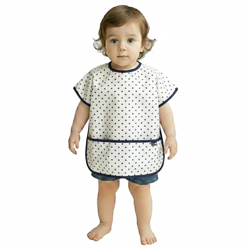 Plie Short Sleeve Waterproof Bib for Toddlers – Easy Clean Feeding Apron for Mealtime, Daycare, Self-Feeding & Messy Play, Lightweight BPA-Free Baby Bib (6–24 Months) - Yellow Bear
